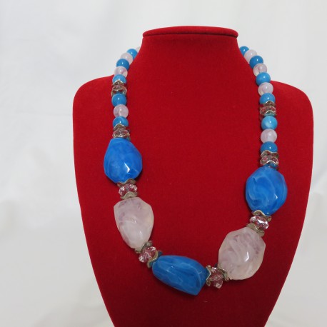 Collier pierres bleues et blanches