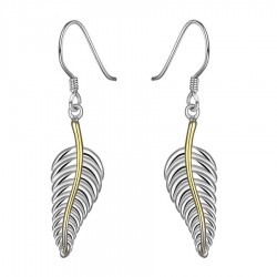 Boucles d'oreilles plumes dorées et argentées